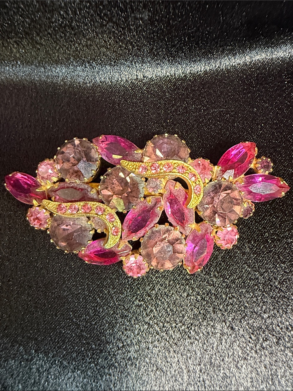 1960 Pink Rhinestone and Aurora Borealis Brooch-Unsigned